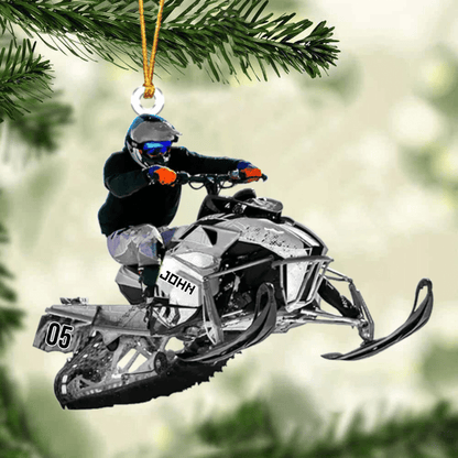 Personalized Snowmobile Rider Jumping Through Snow Christmas Ornament, Snowmobile Flat Acrylic Ornament OO1985