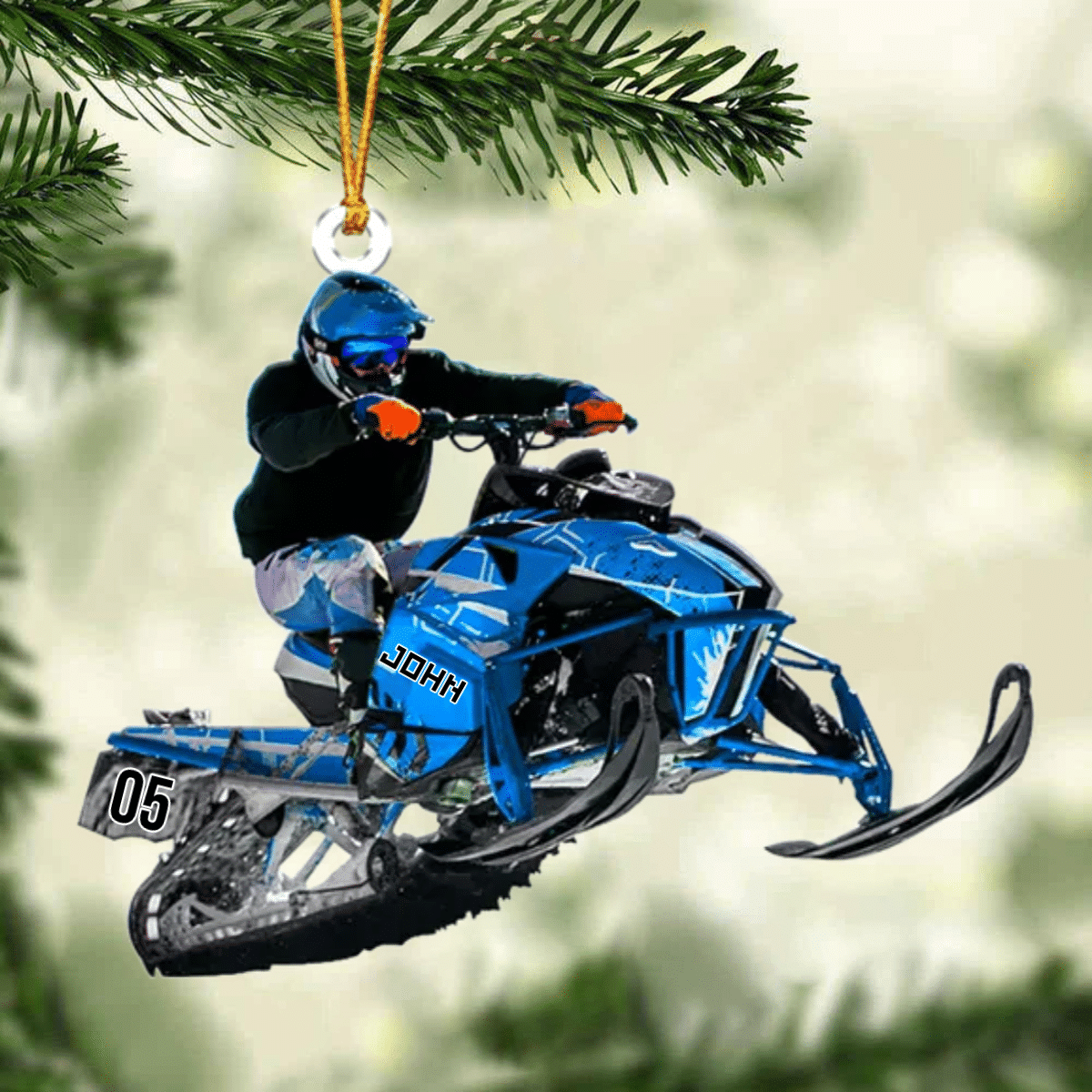 Personalized Snowmobile Rider Jumping Through Snow Christmas Ornament, Snowmobile Flat Acrylic Ornament OO1985
