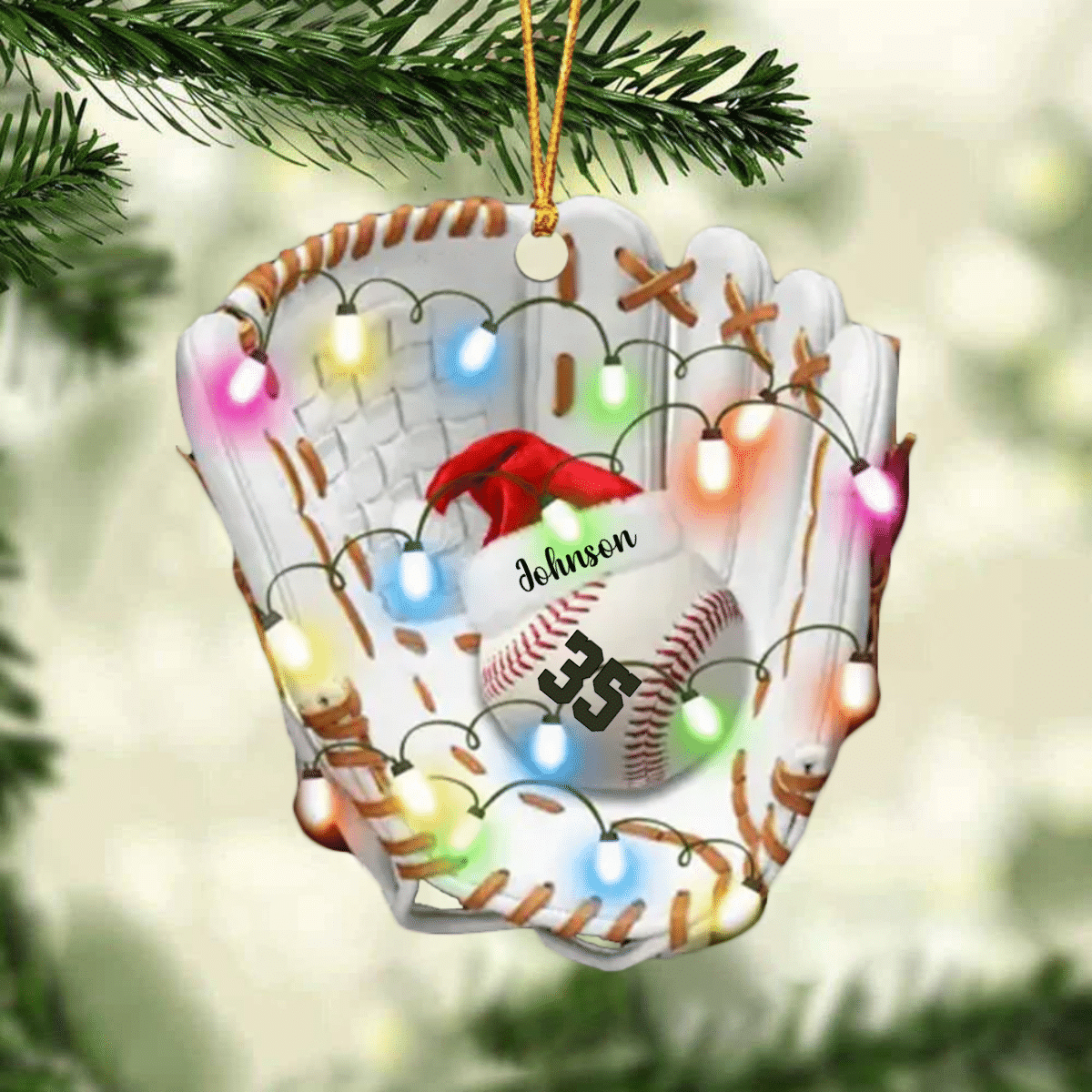 Personalized Christmas Light Baseball Glove Ornament Acrylic Flat Baseball Ornament for Him SO1224