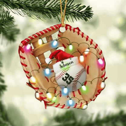 Personalized Christmas Light Baseball Glove Ornament Acrylic Flat Baseball Ornament for Him SO1224
