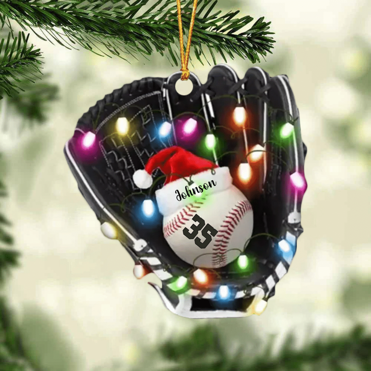 Personalized Christmas Light Baseball Glove Ornament Acrylic Flat Baseball Ornament for Him SO1224