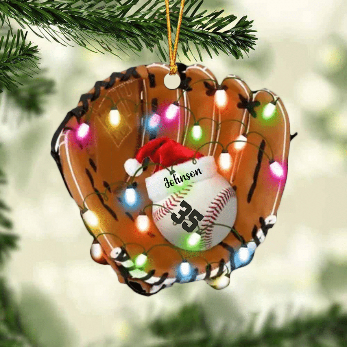 Personalized Christmas Light Baseball Glove Ornament Acrylic Flat Baseball Ornament for Him SO1224