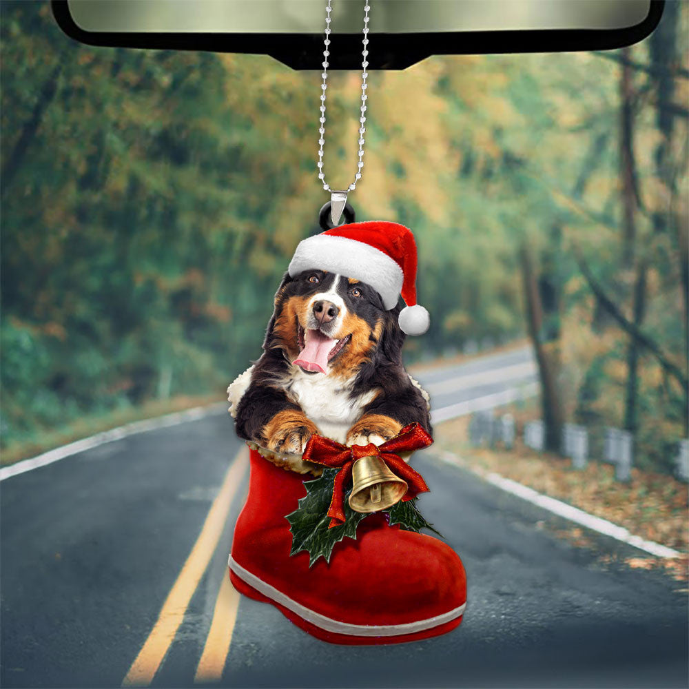 Bernese Mountain In Santa Boot Christmas Car Hanging Ornament OO1347