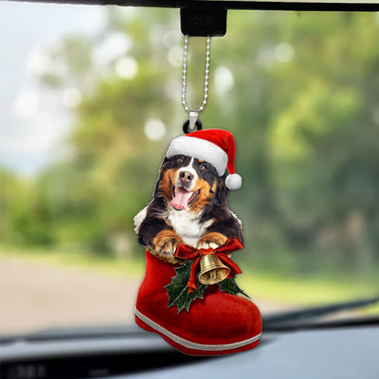 Bernese Mountain In Santa Boot Christmas Car Hanging Ornament OO1347