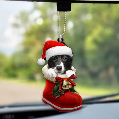 Border Collie In Santa Boot Christmas Car Hanging Ornament OO1349