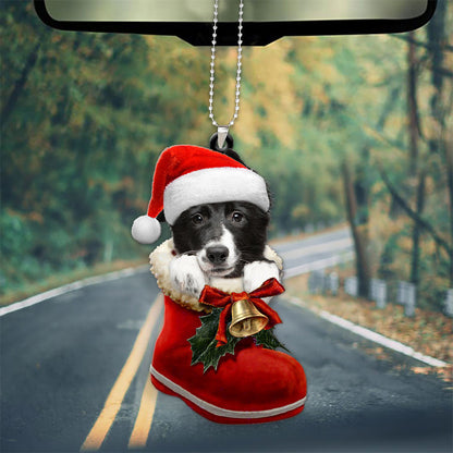 Border Collie In Santa Boot Christmas Car Hanging Ornament OO1349