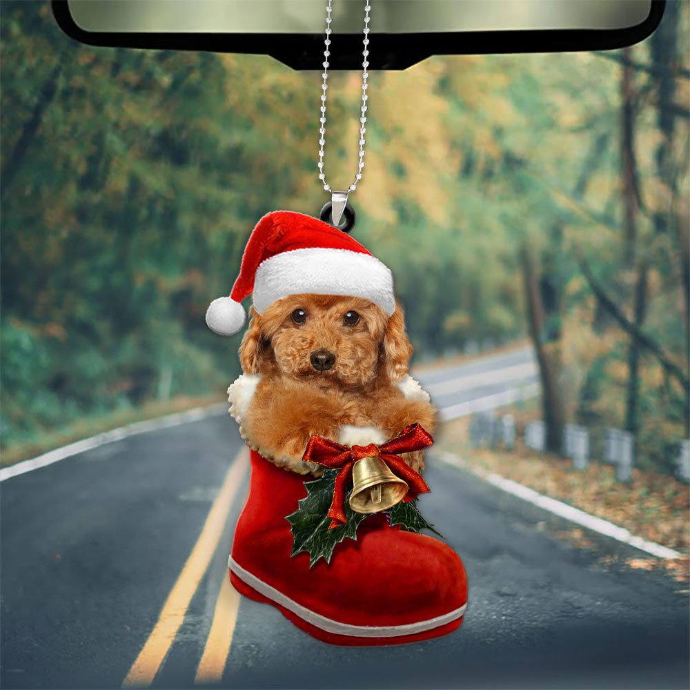 Poodle In Santa Boot Christmas Car Hanging Ornament OO1367