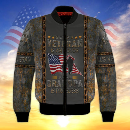 Being A Veteran Is A Honor 3D Hoodie, Being A Grandpa Is Priceless, Us Veteran Dad Shirt, Gift For Veteran Dad TO2744