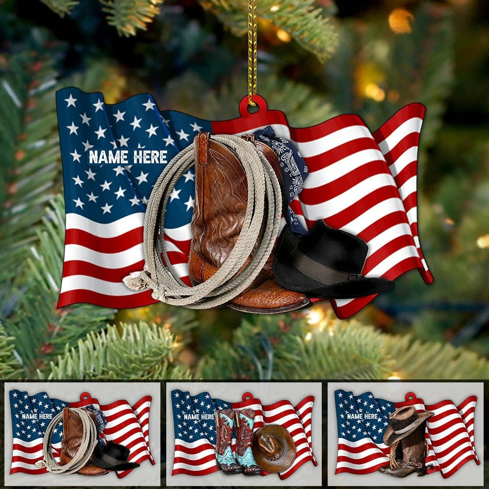 Personalized American Flag Cowgirl Boots And Hat Acrylic Ornament Christmas Gift for Cowgirl OO1961