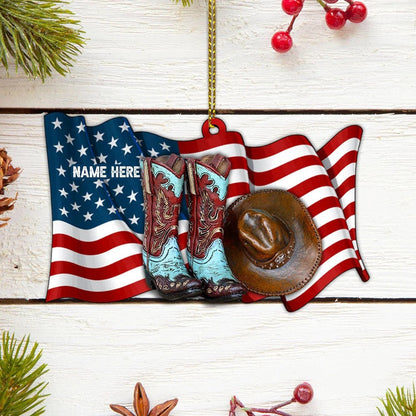 Personalized American Flag Cowgirl Boots And Hat Acrylic Ornament Christmas Gift for Cowgirl OO1961