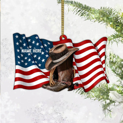 Personalized American Flag Cowgirl Boots And Hat Acrylic Ornament Christmas Gift for Cowgirl OO1961