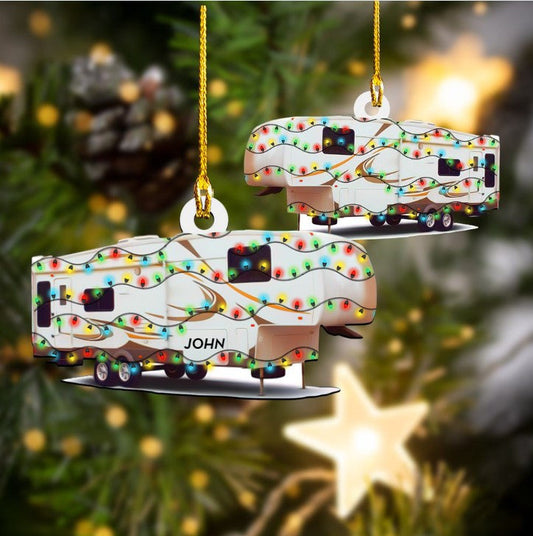 Personalized Fifth Wheel Camping Christmas Ornament, Custom Name Camper Acrylic Ornament for Camper OO1943
