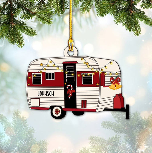 Customized Vintage Trailer Camping Van Christmas Ornament, Custom Name Camper Acrylic Ornament for Camper OO1942