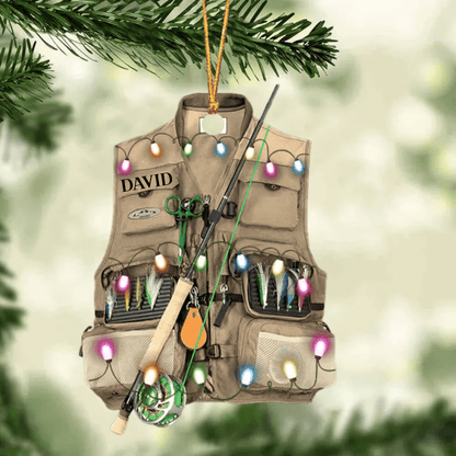 Personalized Fishing Vest Acrylic Christmas Ornament for Fishing Lovers, Fishing Ornament for Dad OO1937