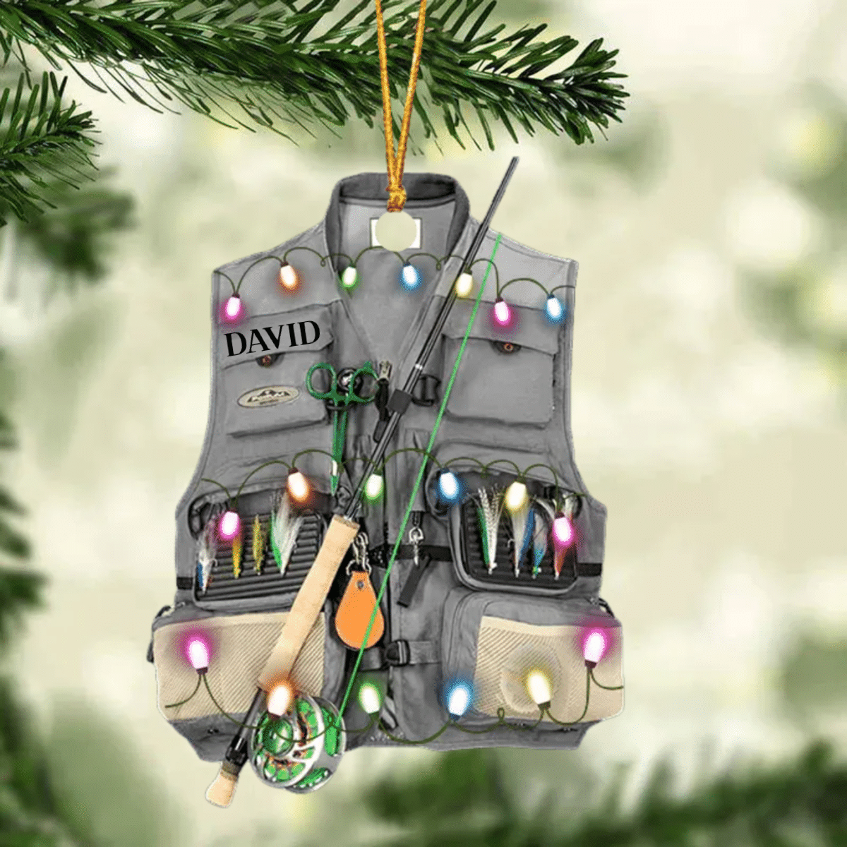 Personalized Fishing Vest Acrylic Christmas Ornament for Fishing Lovers, Fishing Ornament for Dad OO1937