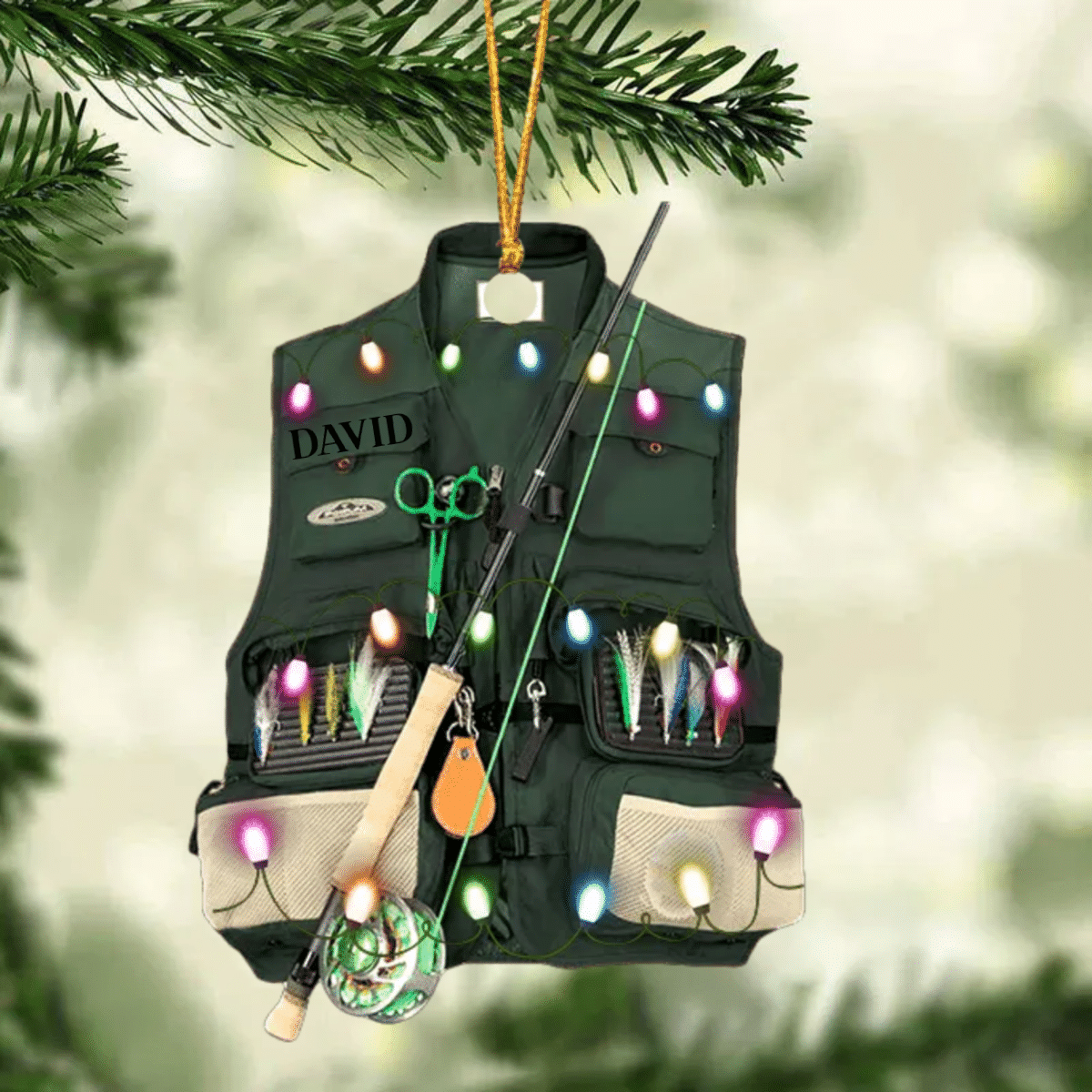 Personalized Fishing Vest Acrylic Christmas Ornament for Fishing Lovers, Fishing Ornament for Dad OO1937