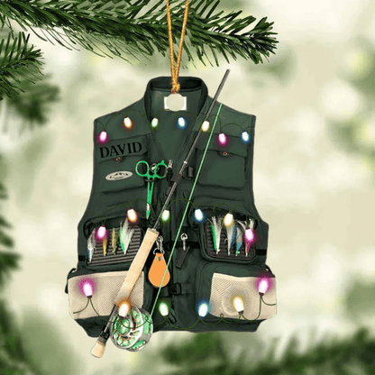 Personalized Fishing Vest Acrylic Christmas Ornament for Fishing Lovers, Fishing Ornament for Dad OO1937