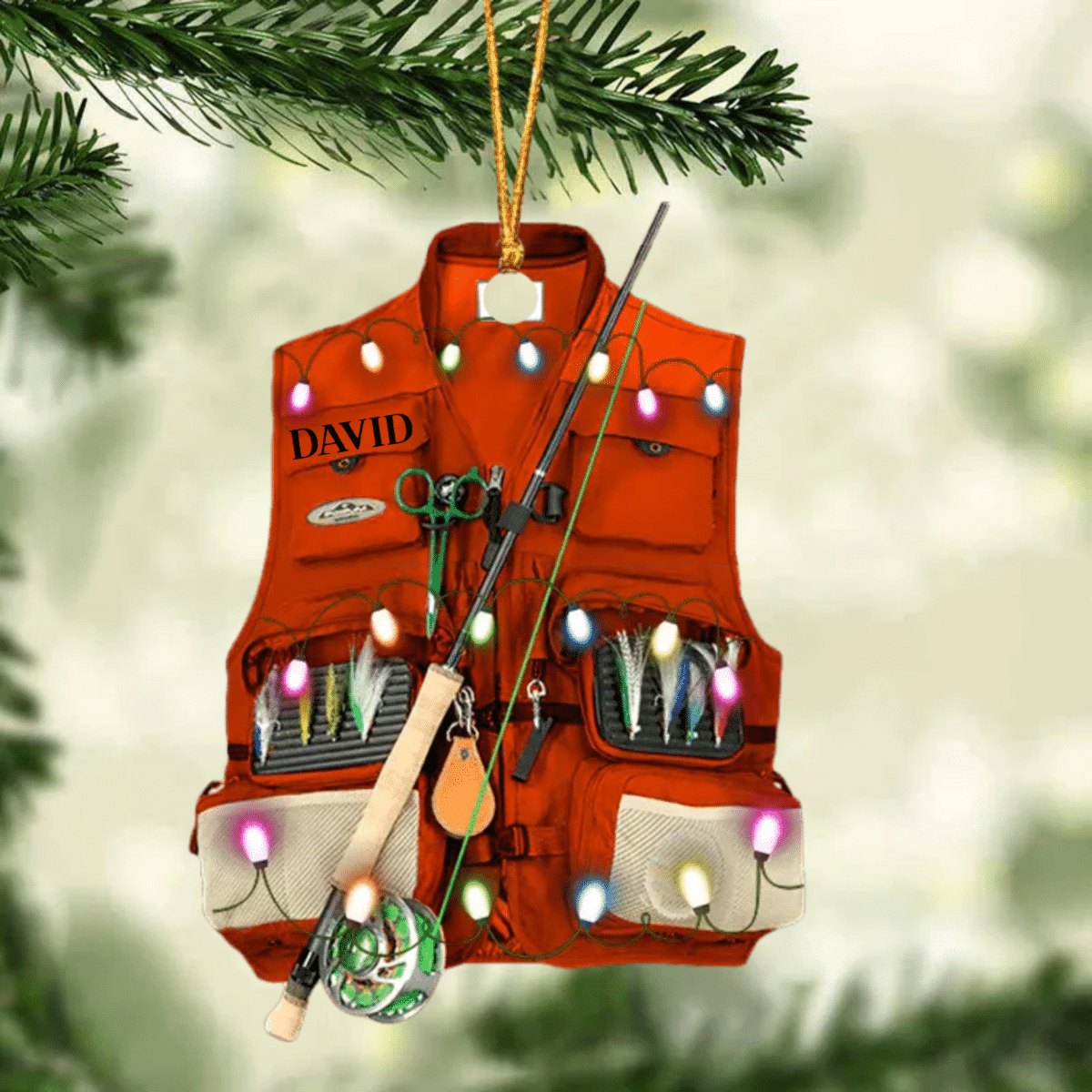 Personalized Fishing Vest Acrylic Christmas Ornament for Fishing Lovers, Fishing Ornament for Dad OO1937