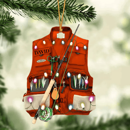Personalized Fishing Vest Acrylic Christmas Ornament for Fishing Lovers, Fishing Ornament for Dad OO1937