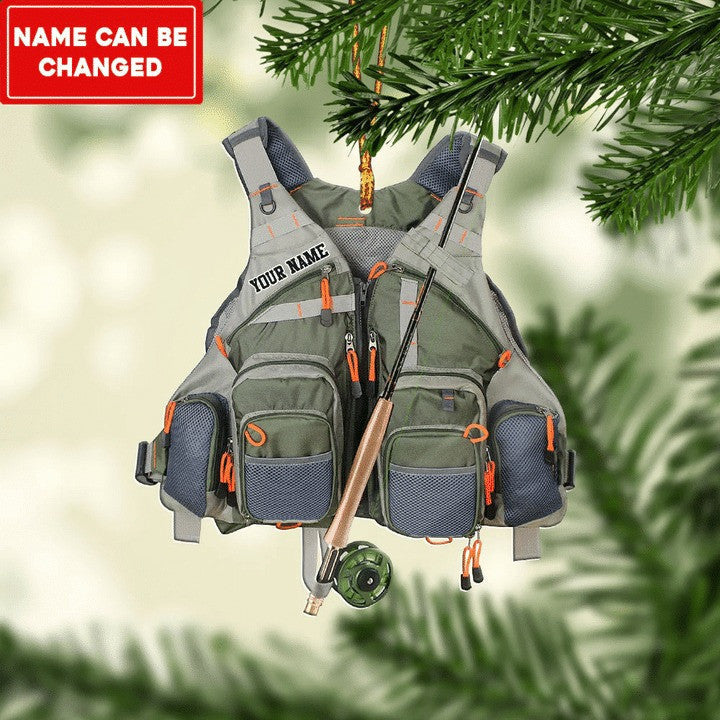 Personalized Fishing Vest Acrylic Christmas Ornament for Fishing Lovers, Fishing Ornament for Dad OO1937