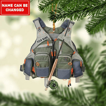 Personalized Fishing Vest Acrylic Christmas Ornament for Fishing Lovers, Fishing Ornament for Dad OO1937