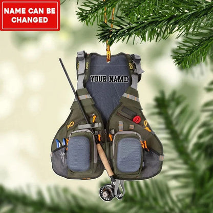 Personalized Fishing Vest Acrylic Christmas Ornament for Fishing Lovers, Fishing Ornament for Dad OO1937