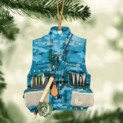 Fishing Vest With Christmas Light Personalized Ornament for Fishing Lovers, Custom Name Fishing Ornament for Dad OO1936