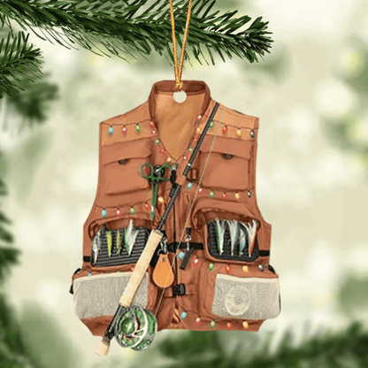 Fishing Vest With Christmas Light Personalized Ornament for Fishing Lovers, Custom Name Fishing Ornament for Dad OO1936