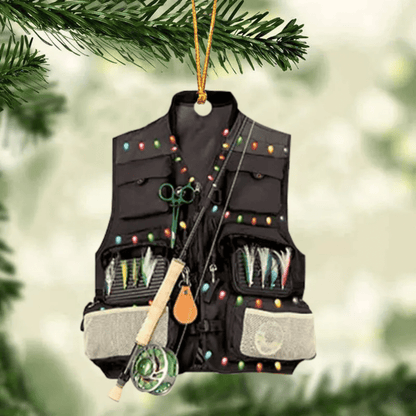 Fishing Vest With Christmas Light Personalized Ornament for Fishing Lovers, Custom Name Fishing Ornament for Dad OO1936