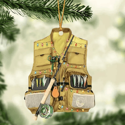 Fishing Vest With Christmas Light Personalized Ornament for Fishing Lovers, Custom Name Fishing Ornament for Dad OO1936