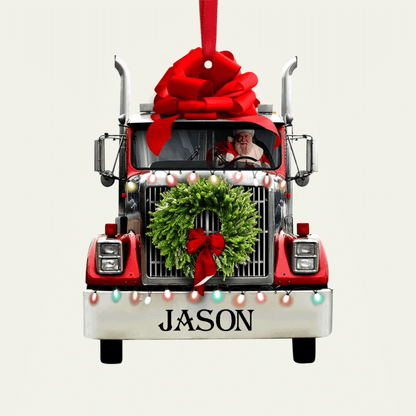 Personalized Christmas Truck Ornament, Santa Claus Inside 2D Acrylic Truck Ornament for Dad OO4239