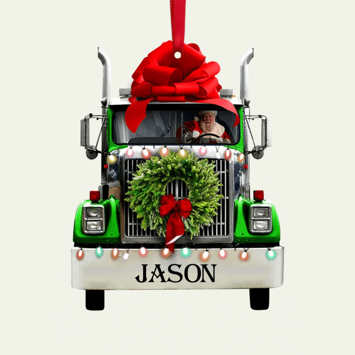 Personalized Christmas Truck Ornament, Santa Claus Inside 2D Acrylic Truck Ornament for Dad OO4239