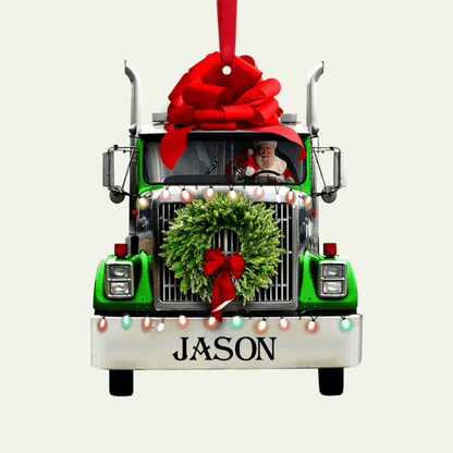 Personalized Christmas Truck Ornament, Santa Claus Inside 2D Acrylic Truck Ornament for Dad OO4239