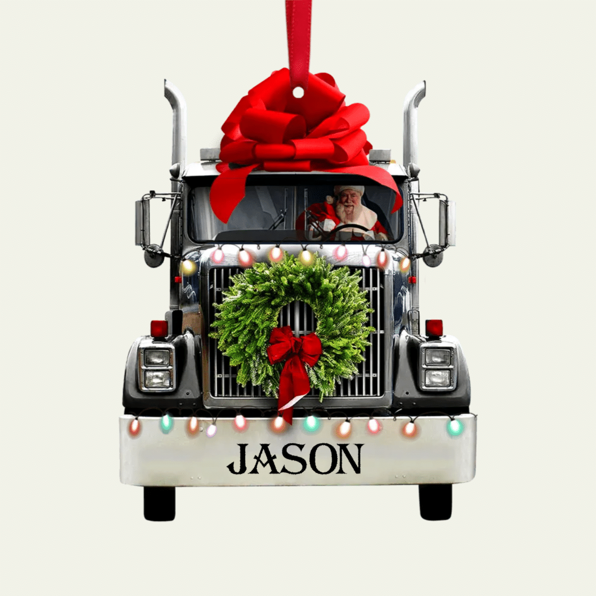 Personalized Christmas Truck Ornament, Santa Claus Inside 2D Acrylic Truck Ornament for Dad OO4239