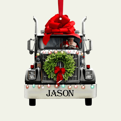 Personalized Christmas Truck Ornament, Santa Claus Inside 2D Acrylic Truck Ornament for Dad OO4239