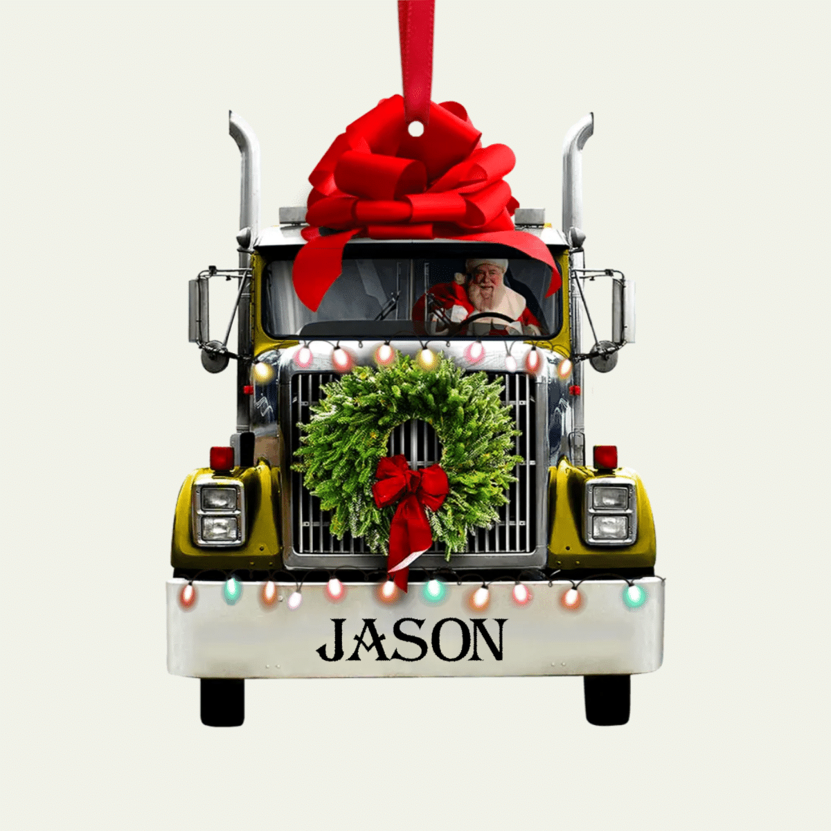 Personalized Christmas Truck Ornament, Santa Claus Inside 2D Acrylic Truck Ornament for Dad OO4239