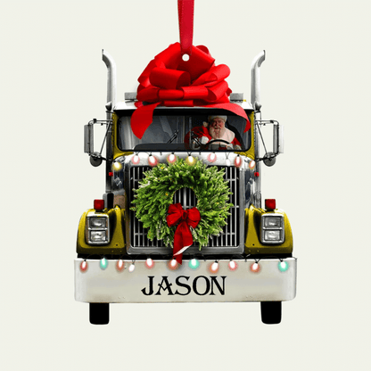 Personalized Christmas Truck Ornament, Santa Claus Inside 2D Acrylic Truck Ornament for Dad OO4239