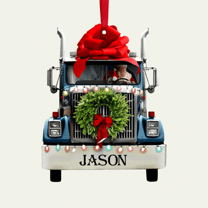 Personalized Christmas Truck Ornament, Santa Claus Inside 2D Acrylic Truck Ornament for Dad OO4239