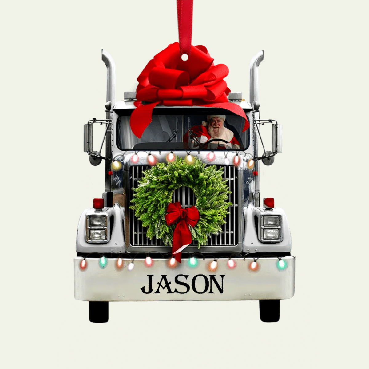 Personalized Christmas Truck Ornament, Santa Claus Inside 2D Acrylic Truck Ornament for Dad OO4239
