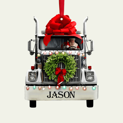 Personalized Christmas Truck Ornament, Santa Claus Inside 2D Acrylic Truck Ornament for Dad OO4239
