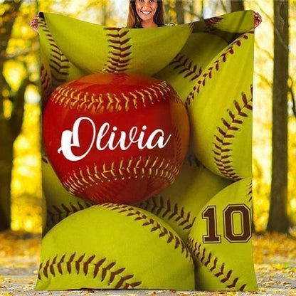 Customized Softball Blanket for Daughter, Ball and Gloves Softball Blanket for Her BD0028