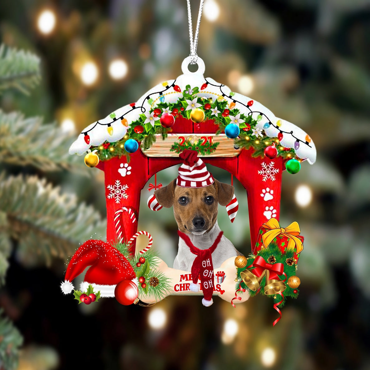 Jack Russell Terrier Christmas House Custom Shaped Two Sided Ornament OO3932