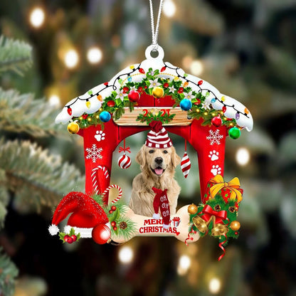 Golden Retriever Christmas House Custom Shaped Two Sided Ornament OO3927