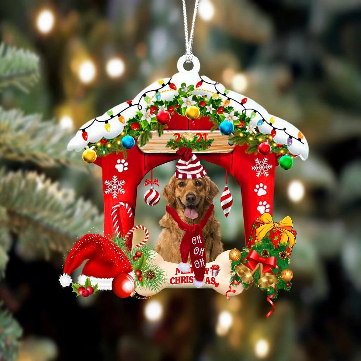 Golden Retriever Christmas House Custom Shaped Two Sided Ornament OO3927