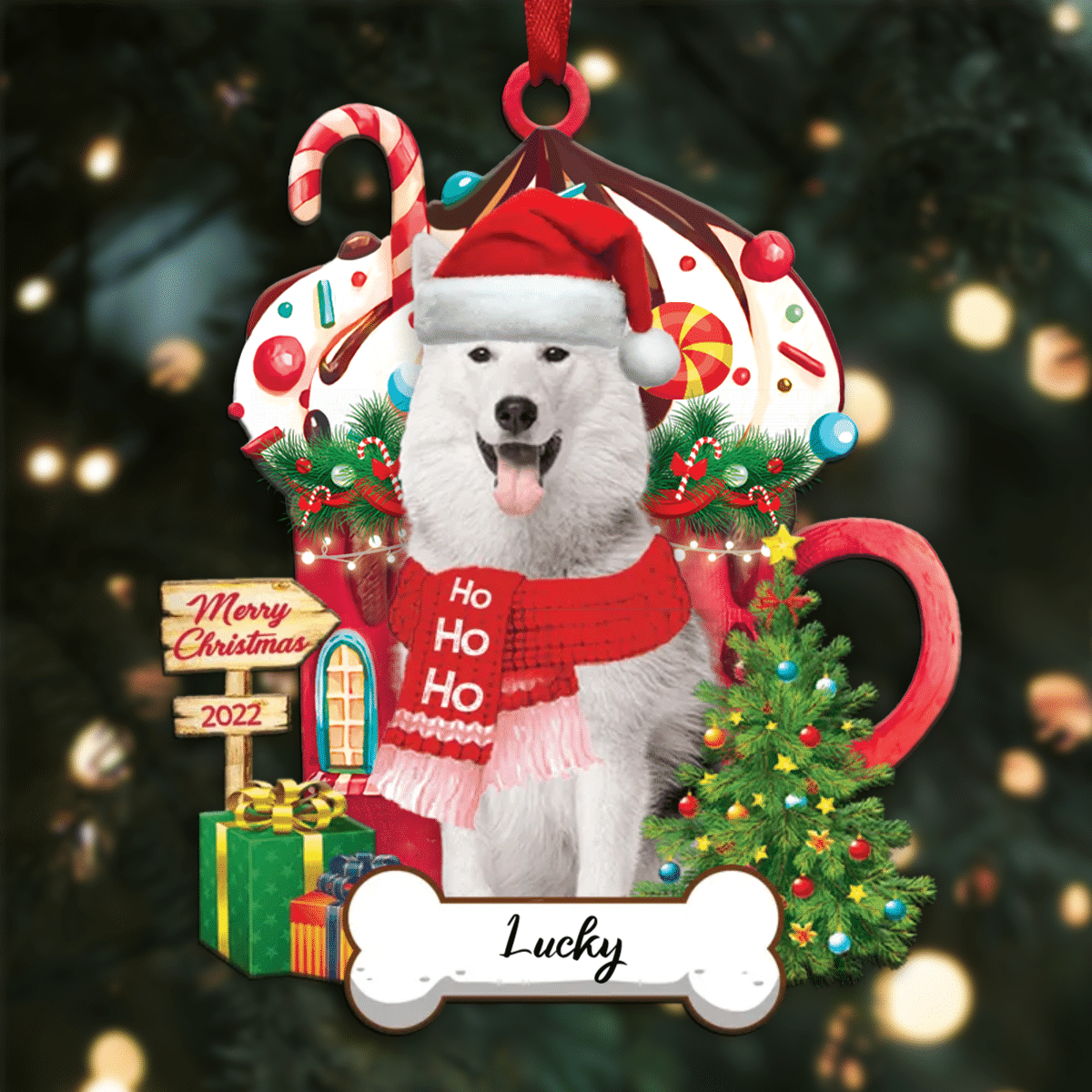 Personalized Ho Ho Ho Alaskan Dog Christmas Ornament for Christmas Tree Decor OO3910
