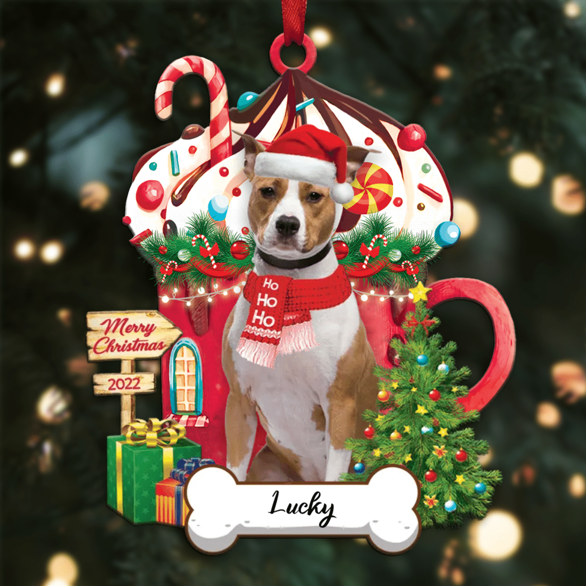 Personalized Ho Ho Ho American Staffordshire Terrier Dog Christmas Ornament OO3909