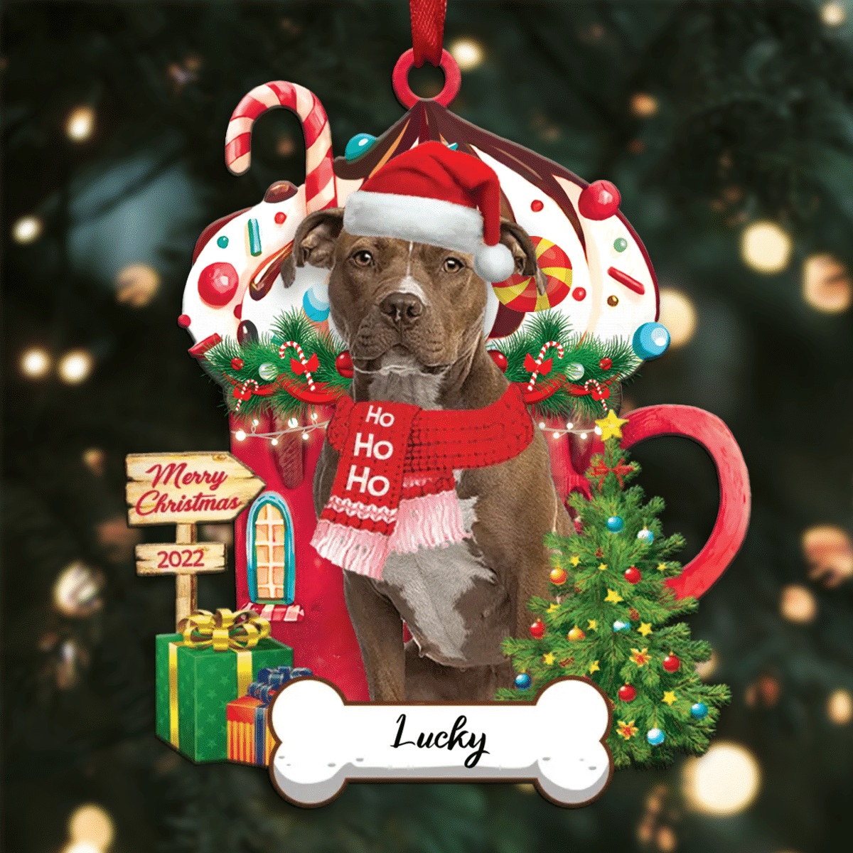 Personalized Ho Ho Ho American Staffordshire Terrier Dog Christmas Ornament OO3909
