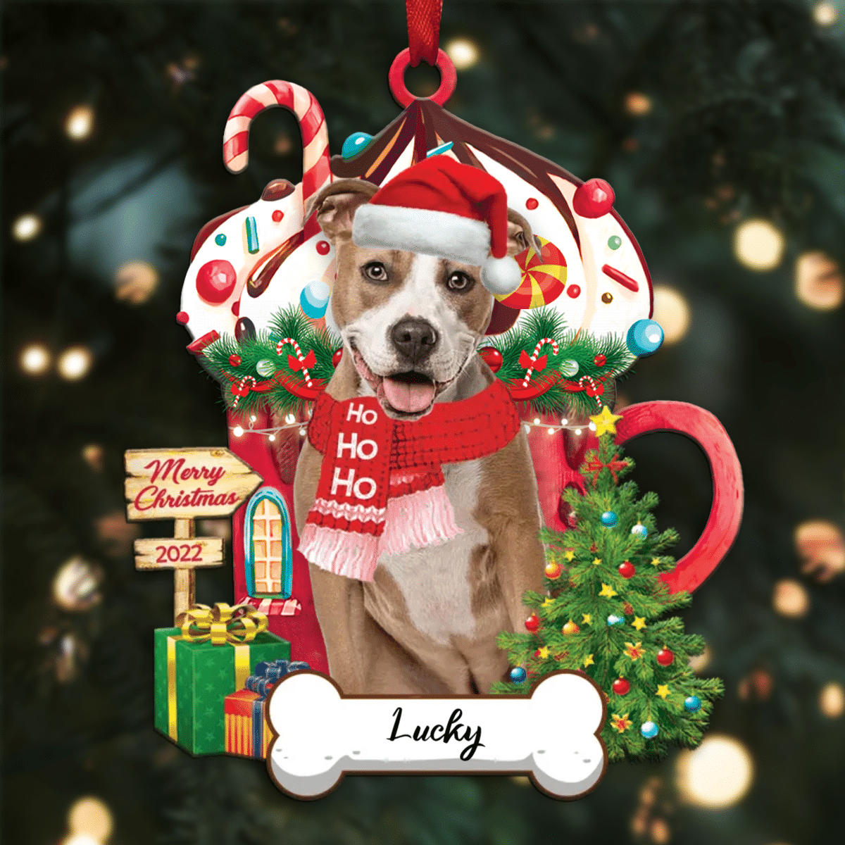 Personalized Ho Ho Ho American Staffordshire Terrier Dog Christmas Ornament OO3909