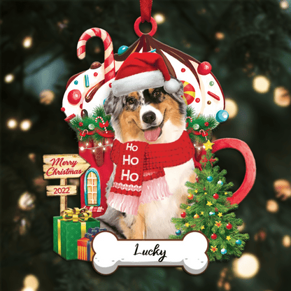 Personalized Ho Ho Ho Australian Shepherd Dog Christmas Ornament for Dog Lovers OO3908