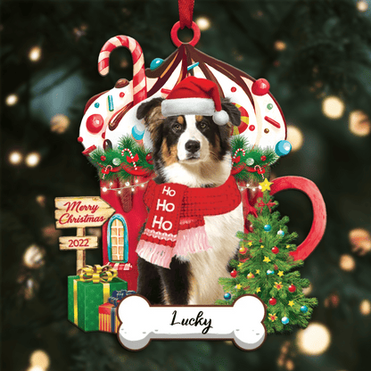 Personalized Ho Ho Ho Australian Shepherd Dog Christmas Ornament for Dog Lovers OO3908
